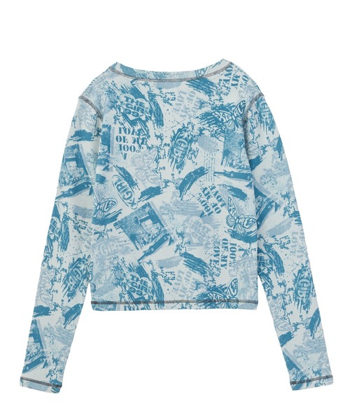 X-girl(エックスガール)の「BRUSHED COLLAGE GRAPHIC HENLEY NECK L/S COMPACT TOP(Tシャツ/カットソー・レディース・ベージュ/ブルー・M/S)」の7枚目の写真