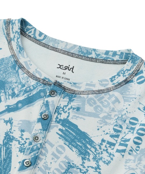 X-girl(エックスガール)の「BRUSHED COLLAGE GRAPHIC HENLEY NECK L/S COMPACT TOP(Tシャツ/カットソー・レディース・ベージュ/ブルー・M/S)」の8枚目の写真