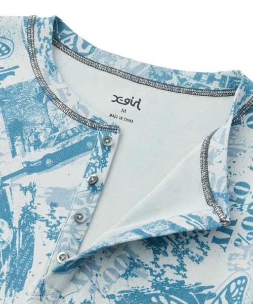 X-girl(エックスガール)の「BRUSHED COLLAGE GRAPHIC HENLEY NECK L/S COMPACT TOP(Tシャツ/カットソー・レディース・ベージュ/ブルー・M/S)」の9枚目の写真