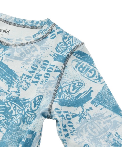 X-girl(エックスガール)の「BRUSHED COLLAGE GRAPHIC HENLEY NECK L/S COMPACT TOP(Tシャツ/カットソー・レディース・ベージュ/ブルー・M/S)」の10枚目の写真