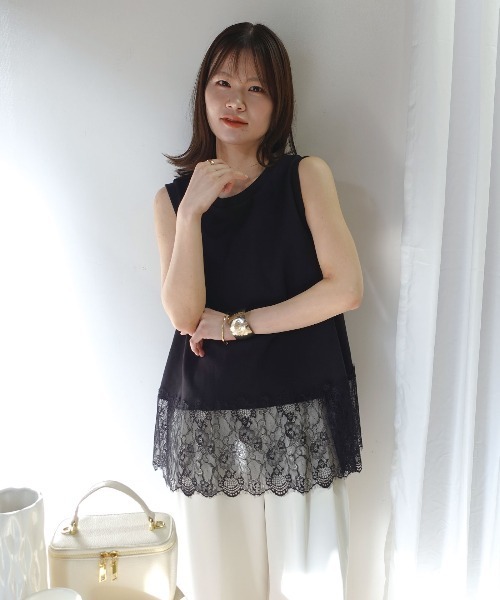 CORNERS(コーナーズ)の「裾レースタンクトップ(Tシャツ/カットソー・レディース・ブラック/ホワイト・M)」の6枚目の写真