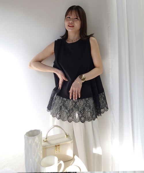CORNERS(コーナーズ)の「裾レースタンクトップ(Tシャツ/カットソー・レディース・ブラック/ホワイト・M)」の5枚目の写真
