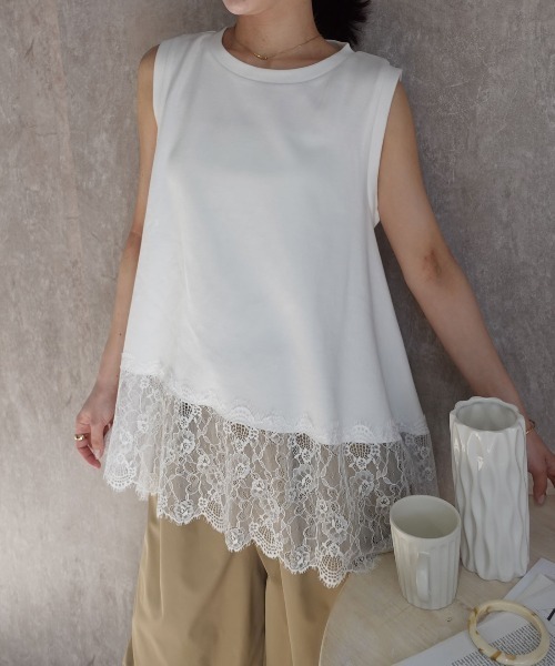 CORNERS(コーナーズ)の「裾レースタンクトップ(Tシャツ/カットソー・レディース・ブラック/ホワイト・M)」の11枚目の写真