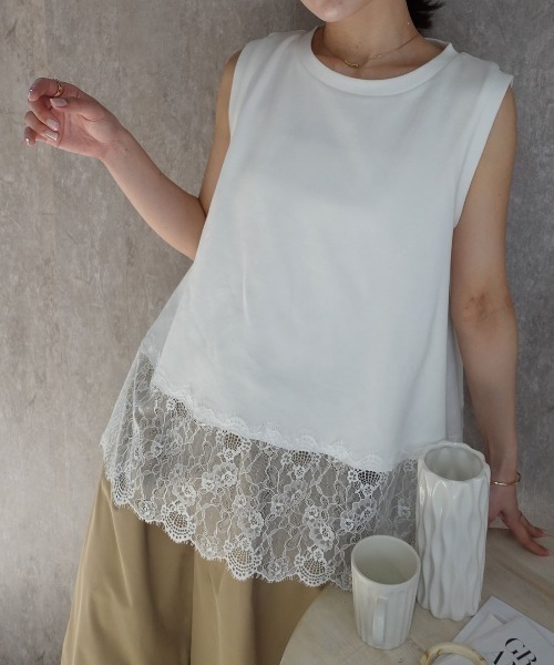CORNERS(コーナーズ)の「裾レースタンクトップ(Tシャツ/カットソー・レディース・ブラック/ホワイト・M)」の10枚目の写真