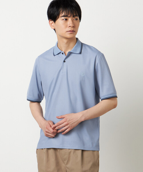 COMME CA ISM（コムサイズム）の「ライン入り カラーポロシャツ（ポロシャツ・メンズ・サックスブルー/ピンク/ミント/ネイビー・LARGE/MEDIUM）」の2枚目の写真