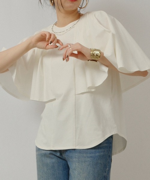 palm RICHE（ポームリシュ）の「ケープカットTOPS（Tシャツ/カットソー・レディース・サックスブルー/ブラック/オフホワイト・M）」の2枚目の写真