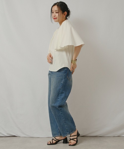 palm RICHE（ポームリシュ）の「ケープカットTOPS（Tシャツ/カットソー・レディース・サックスブルー/ブラック/オフホワイト・M）」の4枚目の写真