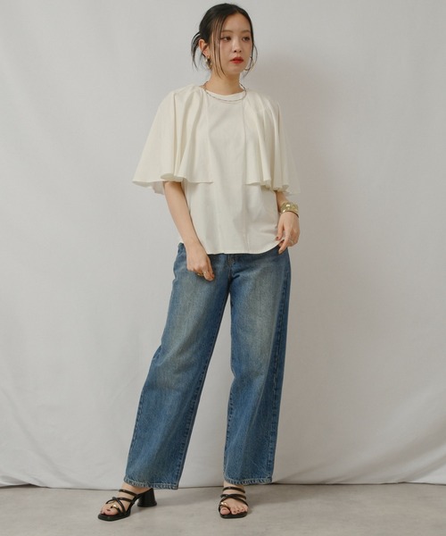 palm RICHE（ポームリシュ）の「ケープカットTOPS（Tシャツ/カットソー・レディース・サックスブルー/ブラック/オフホワイト・M）」の6枚目の写真