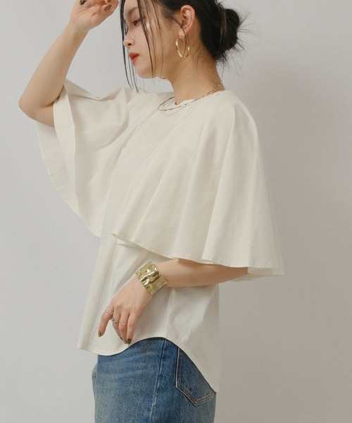 palm RICHE（ポームリシュ）の「ケープカットTOPS（Tシャツ/カットソー・レディース・サックスブルー/ブラック/オフホワイト・M）」の7枚目の写真