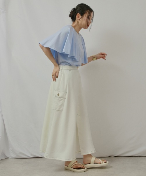 palm RICHE（ポームリシュ）の「ケープカットTOPS（Tシャツ/カットソー・レディース・サックスブルー/ブラック/オフホワイト・M）」の14枚目の写真