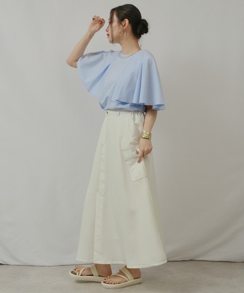palm RICHE（ポームリシュ）の「ケープカットTOPS（Tシャツ/カットソー・レディース・サックスブルー/ブラック/オフホワイト・M）」の12枚目の写真