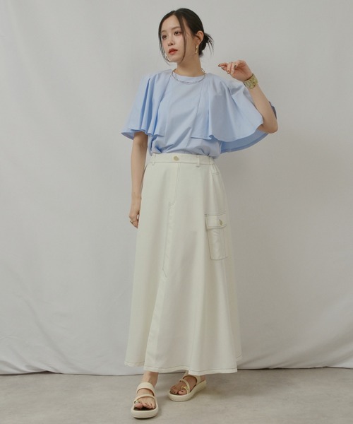 palm RICHE（ポームリシュ）の「ケープカットTOPS（Tシャツ/カットソー・レディース・サックスブルー/ブラック/オフホワイト・M）」の11枚目の写真