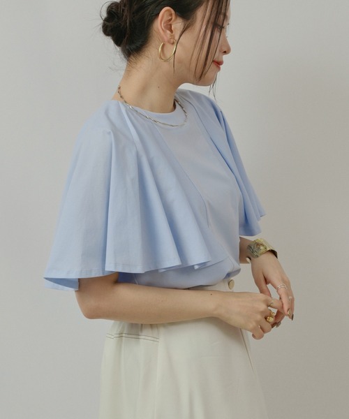 palm RICHE（ポームリシュ）の「ケープカットTOPS（Tシャツ/カットソー・レディース・サックスブルー/ブラック/オフホワイト・M）」の18枚目の写真