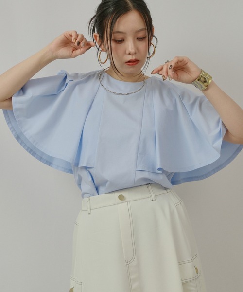 palm RICHE（ポームリシュ）の「ケープカットTOPS（Tシャツ/カットソー・レディース・サックスブルー/ブラック/オフホワイト・M）」の15枚目の写真