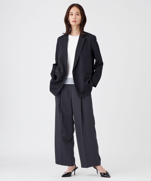 TRANS WORK(トランスワーク)の「【接触冷感・ウォッシャブル】アセテートストレッチストライプパンツ(その他パンツ・レディース・ネイビー/オフホワイト・40/38)」の6枚目の写真