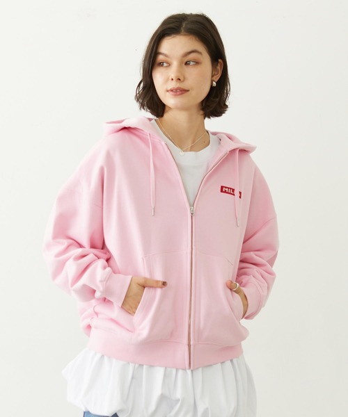 MILKFED.(ミルクフェド)の「FUNNY COLLEAGUES ZIP UP HOODIE(パーカー・レディース・ブラウン/ピンク/オフホワイト/ブラック・M/L)」の14枚目の写真