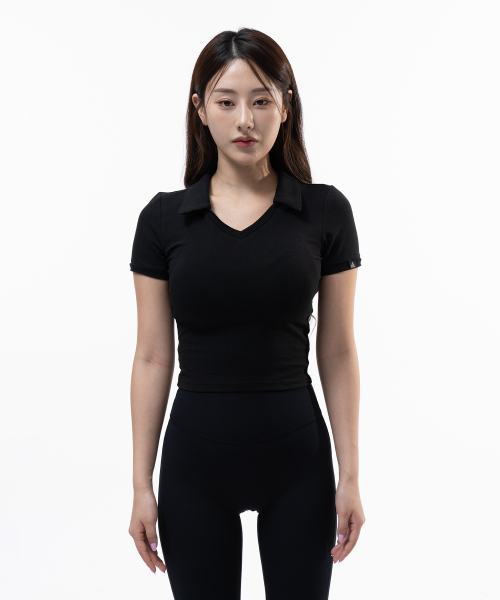 PHYSICAL GARMENTS（フィジカルガーメンツ）の「P5018 レディース モーダルスパン カラー クロップ半袖 [ブラック]（Tシャツ/カットソー・レディース・ブラック・LARGE/MEDIUM/SMALL）」の2枚目の写真