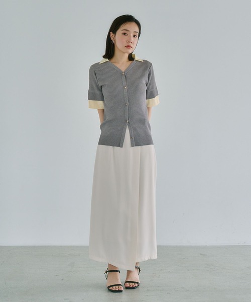 Andemiu(アンデミュウ)の「シャツエリツキニットカーディガン半袖860513(ニット/セーター・レディース・ブラック/オフホワイト/グレー・FREE)」の17枚目の写真