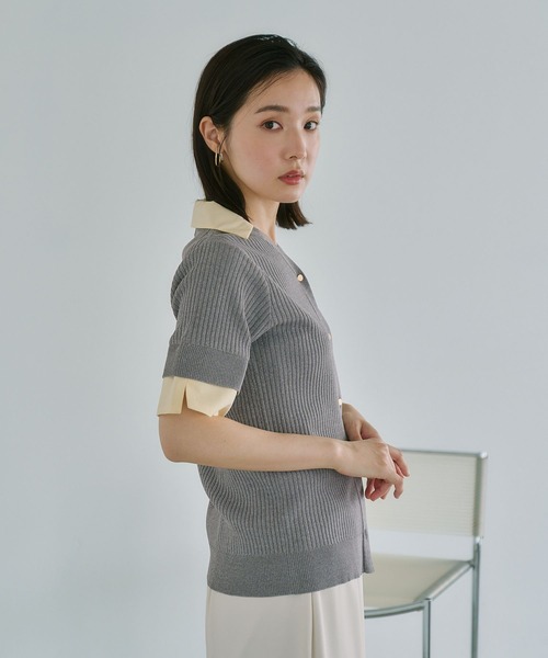 Andemiu(アンデミュウ)の「シャツエリツキニットカーディガン半袖860513(ニット/セーター・レディース・ブラック/オフホワイト/グレー・FREE)」の19枚目の写真
