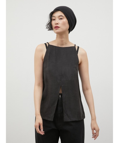 LA PEAU DE GEM(ラポドゥジェム)の「【LA PEAU DE GEM】front cut tops/フロントカットトップス(キャミソール・レディース・ブラック/ベージュ・FREE)」の4枚目の写真