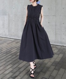 lace up waist ruffle sleeveless dress /レースアップウエストフリルスリーブレスドレス