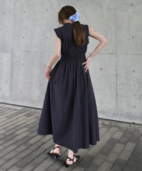 LAULEN(ローレン)の「lace up waist ruffle sleeveless dress /レースアップウエストフリルスリーブレスドレス(ワンピース・レディース・イエロー/ホワイト/ネイビー・S/M)」の5枚目の写真
