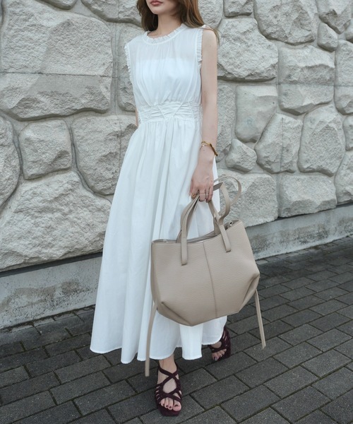 LAULEN(ローレン)の「lace up waist ruffle sleeveless dress /レースアップウエストフリルスリーブレスドレス(ワンピース・レディース・イエロー/ホワイト/ネイビー・S/M)」の11枚目の写真