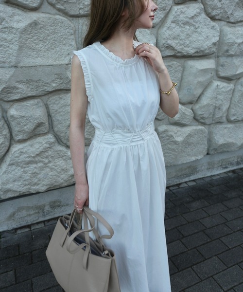 LAULEN(ローレン)の「lace up waist ruffle sleeveless dress /レースアップウエストフリルスリーブレスドレス(ワンピース・レディース・イエロー/ホワイト/ネイビー・S/M)」の14枚目の写真