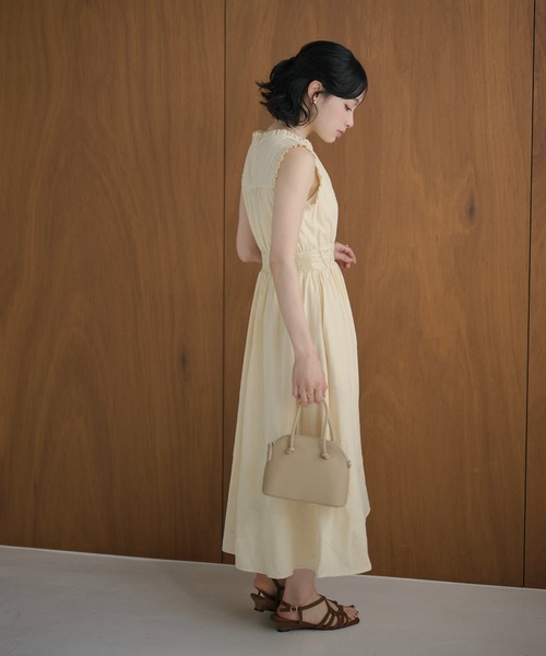 LAULEN(ローレン)の「lace up waist ruffle sleeveless dress /レースアップウエストフリルスリーブレスドレス(ワンピース・レディース・イエロー/ホワイト/ネイビー・S/M)」の19枚目の写真