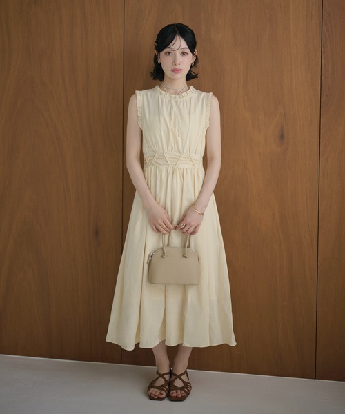 LAULEN(ローレン)の「lace up waist ruffle sleeveless dress /レースアップウエストフリルスリーブレスドレス(ワンピース・レディース・イエロー/ホワイト/ネイビー・S/M)」の20枚目の写真