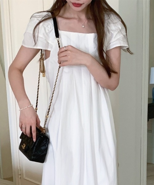 YUGA(ユーガ)の「YUGA_YGMC Korean-style Puff-sleeve pleated flare dress(ワンピース・レディース・イエロー/ホワイト/ライトブルー・FREE)」の1枚目の写真