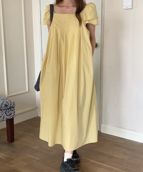 YUGA(ユーガ)の「YUGA_YGMC Korean-style Puff-sleeve pleated flare dress(ワンピース・レディース・イエロー/ホワイト/ライトブルー・FREE)」の3枚目の写真