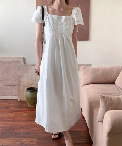 YUGA(ユーガ)の「YUGA_YGMC Korean-style Puff-sleeve pleated flare dress(ワンピース・レディース・イエロー/ホワイト/ライトブルー・FREE)」の11枚目の写真