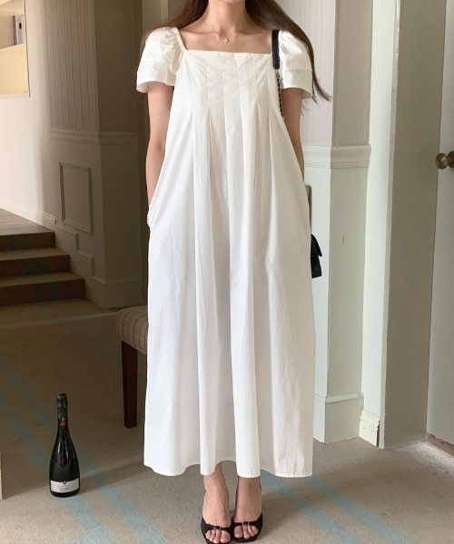 YUGA(ユーガ)の「YUGA_YGMC Korean-style Puff-sleeve pleated flare dress(ワンピース・レディース・イエロー/ホワイト/ライトブルー・FREE)」の5枚目の写真