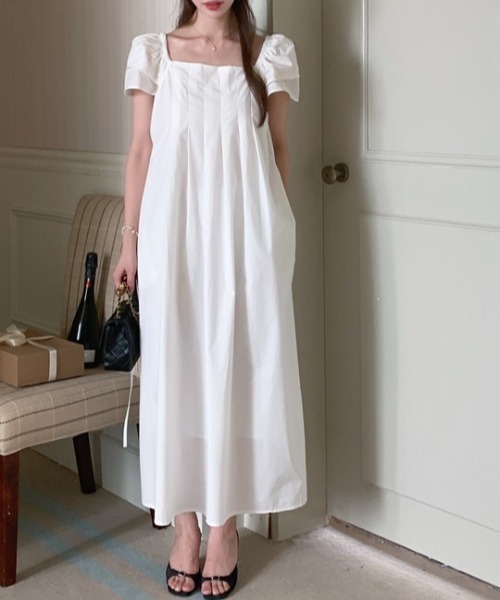 YUGA(ユーガ)の「YUGA_YGMC Korean-style Puff-sleeve pleated flare dress(ワンピース・レディース・イエロー/ホワイト/ライトブルー・FREE)」の4枚目の写真