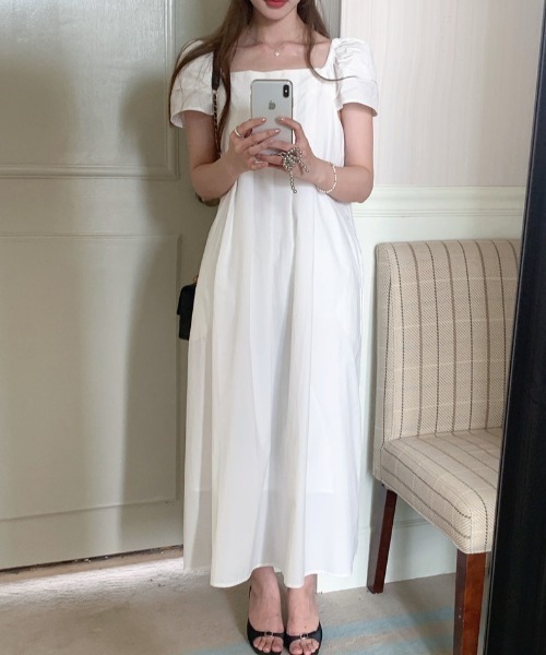 YUGA(ユーガ)の「YUGA_YGMC Korean-style Puff-sleeve pleated flare dress(ワンピース・レディース・イエロー/ホワイト/ライトブルー・FREE)」の18枚目の写真
