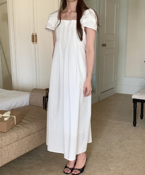 YUGA(ユーガ)の「YUGA_YGMC Korean-style Puff-sleeve pleated flare dress(ワンピース・レディース・イエロー/ホワイト/ライトブルー・FREE)」の12枚目の写真