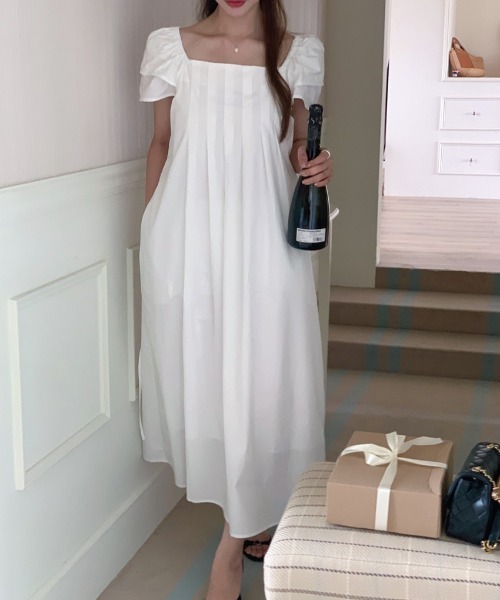 YUGA(ユーガ)の「YUGA_YGMC Korean-style Puff-sleeve pleated flare dress(ワンピース・レディース・イエロー/ホワイト/ライトブルー・FREE)」の16枚目の写真
