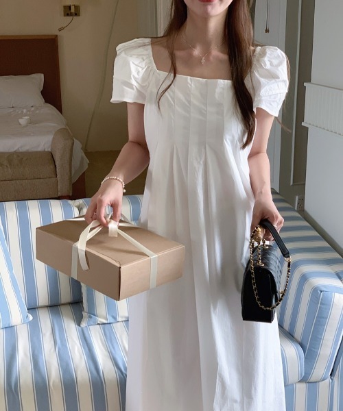 YUGA(ユーガ)の「YUGA_YGMC Korean-style Puff-sleeve pleated flare dress(ワンピース・レディース・イエロー/ホワイト/ライトブルー・FREE)」の22枚目の写真