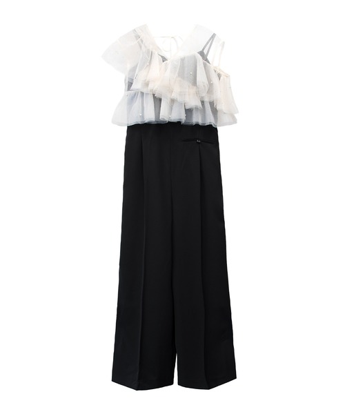 ANDRESD（アンドレスド）の「シマーラッフルオールインワン / shimmer ruffle all in one（パンツドレス・レディース・ベージュ×ブラック/チャコール/ブラック・M/L/S）」の6枚目の写真