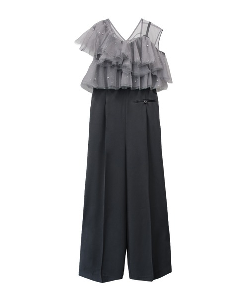 ANDRESD（アンドレスド）の「シマーラッフルオールインワン / shimmer ruffle all in one（パンツドレス・レディース・ベージュ×ブラック/チャコール/ブラック・M/L/S）」の5枚目の写真