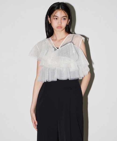 ANDRESD（アンドレスド）の「シマーラッフルオールインワン / shimmer ruffle all in one（パンツドレス・レディース・ベージュ×ブラック/チャコール/ブラック・M/L/S）」の18枚目の写真