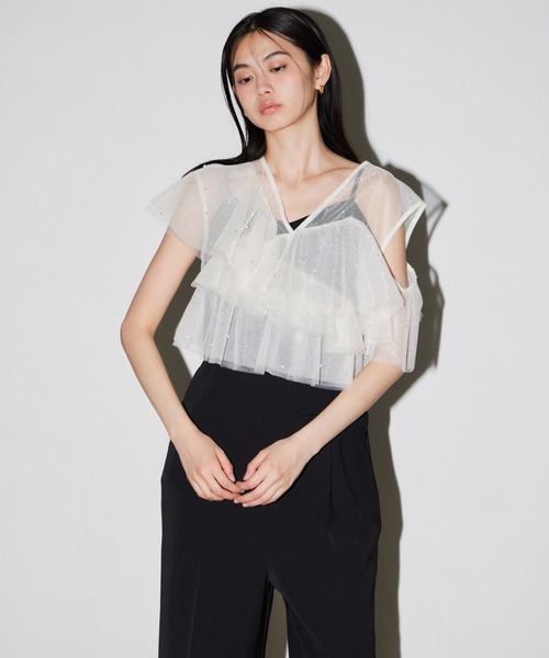 ANDRESD（アンドレスド）の「シマーラッフルオールインワン / shimmer ruffle all in one（パンツドレス・レディース・ベージュ×ブラック/チャコール/ブラック・M/L/S）」の16枚目の写真