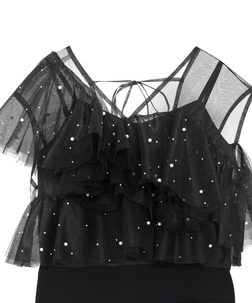 ANDRESD（アンドレスド）の「シマーラッフルオールインワン / shimmer ruffle all in one（パンツドレス・レディース・ベージュ×ブラック/チャコール/ブラック・M/L/S）」の7枚目の写真