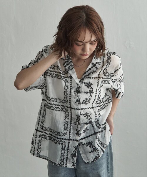 notch.(ノッチ)の「【セットアップ対応】パッチワーク風レース半袖シャツ(シャツ/ブラウス・レディース・オフホワイト/その他1/ブラック/ブラウン・M)」の5枚目の写真