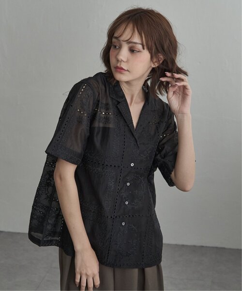 notch.(ノッチ)の「【セットアップ対応】パッチワーク風レース半袖シャツ(シャツ/ブラウス・レディース・オフホワイト/その他1/ブラック/ブラウン・M)」の15枚目の写真