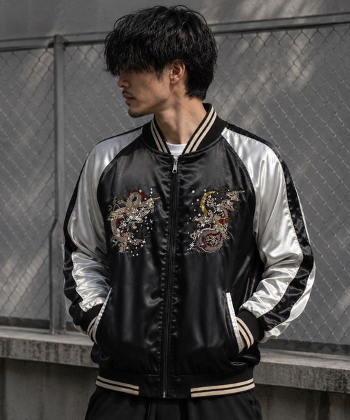 Beautiful Harmony(ビューティフルハーモニー)の「スカジャン 双龍(スカジャン・メンズ・グレー/ブラック・LARGE/X-LARGE/MEDIUM)」の1枚目の写真