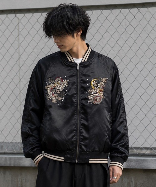 Beautiful Harmony(ビューティフルハーモニー)の「スカジャン 双龍(スカジャン・メンズ・グレー/ブラック・LARGE/X-LARGE/MEDIUM)」の2枚目の写真