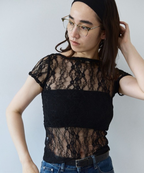 flaeu(フラユ)の「Stretch Lace Top(Tシャツ/カットソー・レディース・ホワイト/ブラック・FREE)」の14枚目の写真
