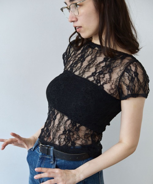 flaeu(フラユ)の「Stretch Lace Top(Tシャツ/カットソー・レディース・ホワイト/ブラック・FREE)」の16枚目の写真